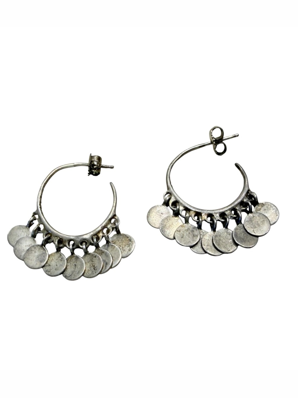Me&Ro Handmade Sterling Silver 9 Disc Hoop Earrings Robin Renzi 1” Matte Finish